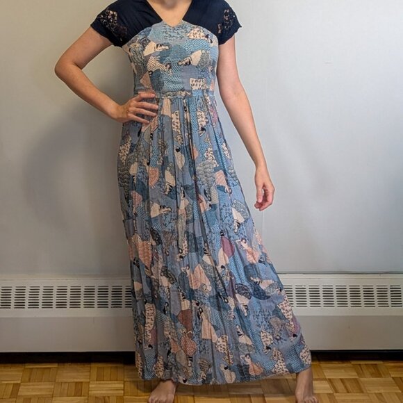 Blue and Pastel Patterned Long Dress - Picture 2 of 7